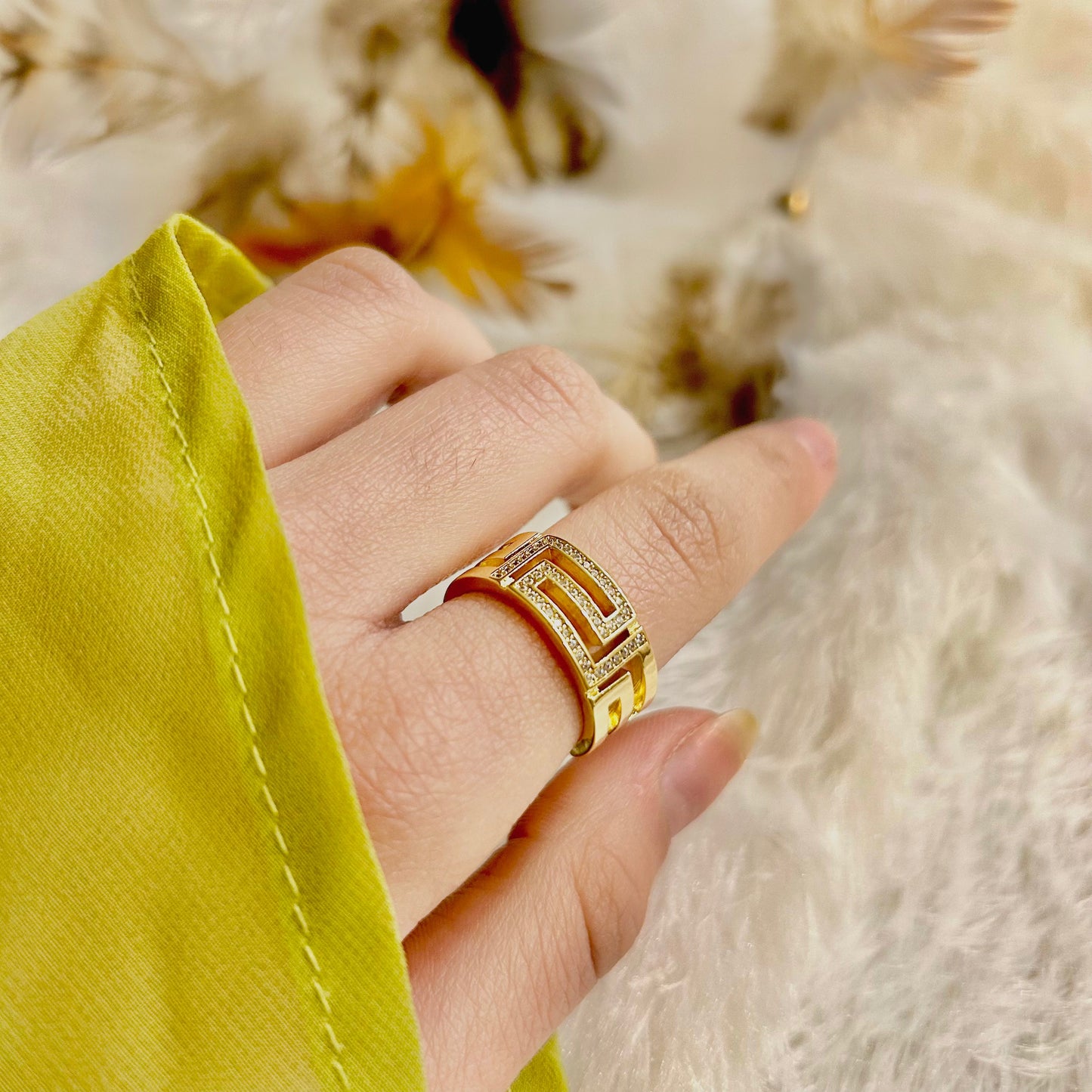 Zirconia Studded Maze Ring (One Size, Adjustable)