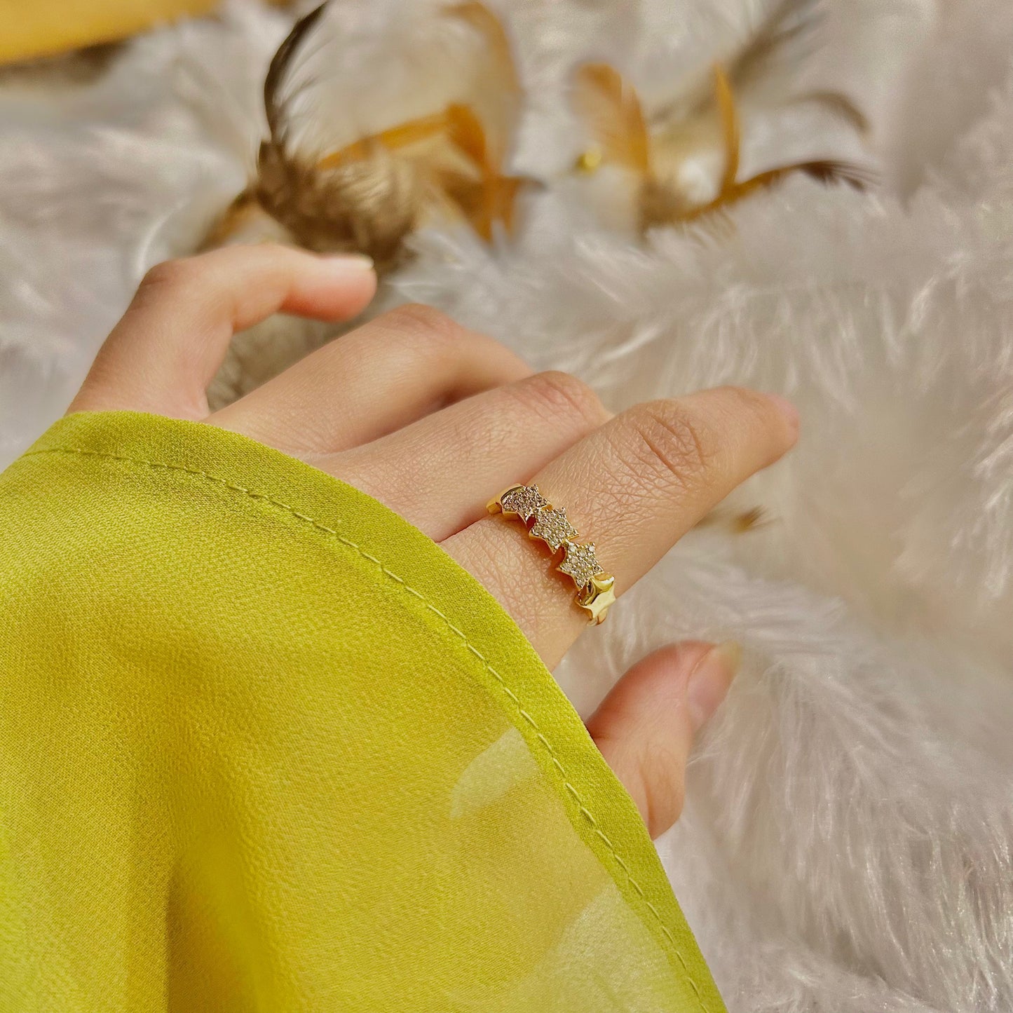 Zirconia Studded Starry Ring (One Size, Adjustable)