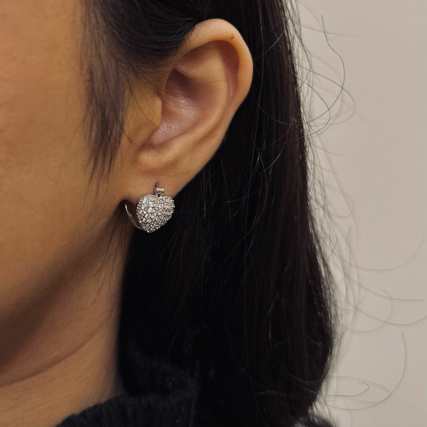 Zirconia-Studded Silver Hearts Earrings