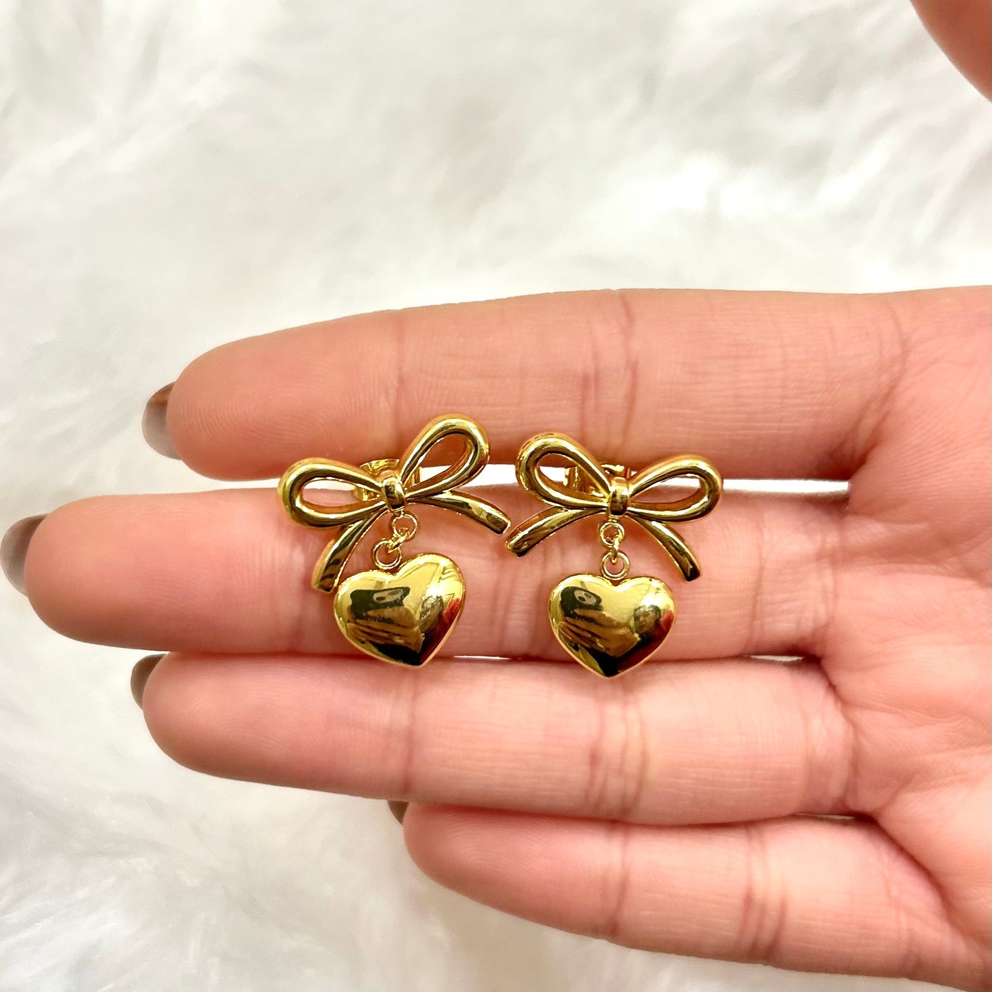 Pookie Bow Heart Drop Earrings