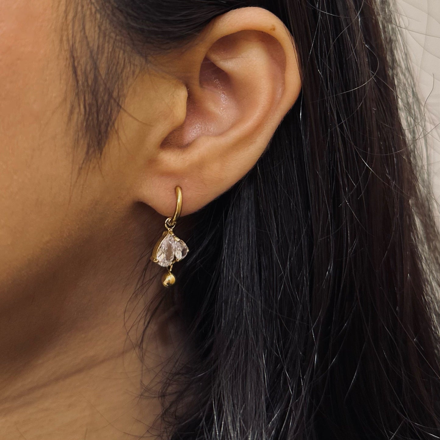 Zirconia Drop Hoop Earrings