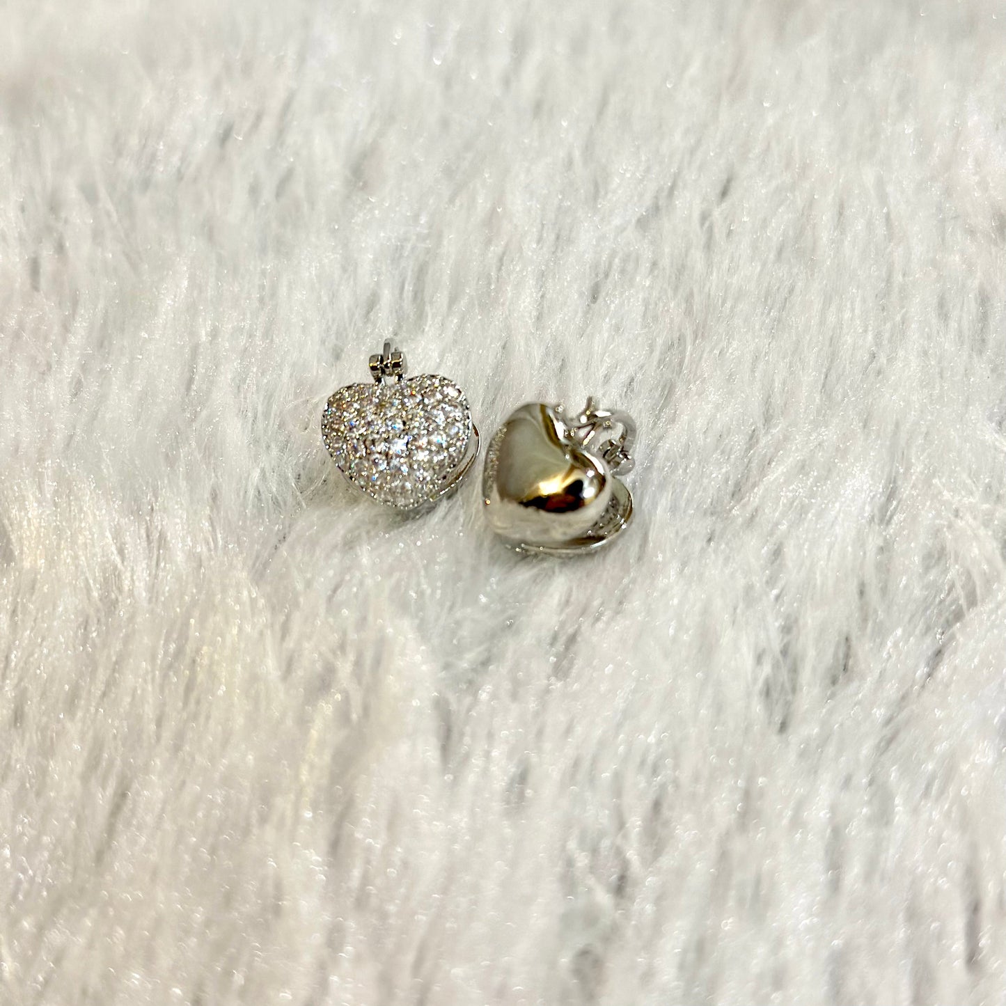 Zirconia-Studded Silver Hearts Earrings