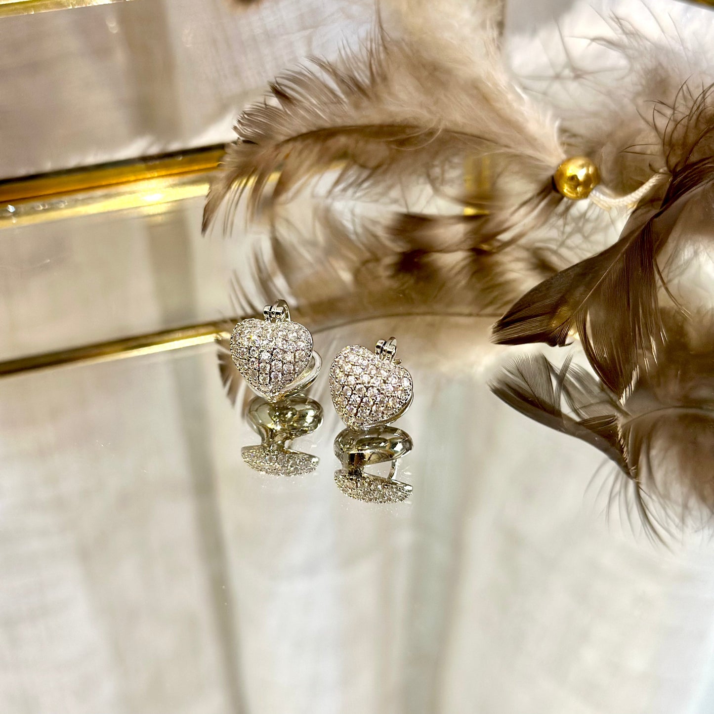 Zirconia-Studded Silver Hearts Earrings