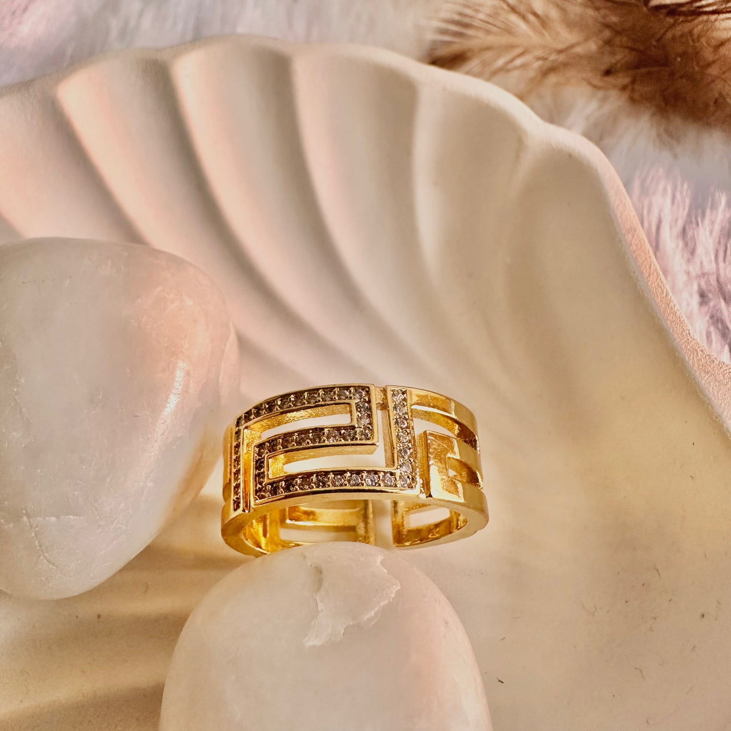Zirconia Studded Maze Ring (One Size, Adjustable)