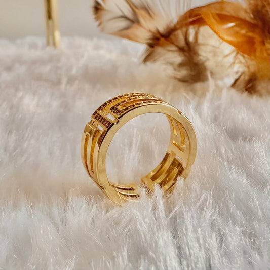 Zirconia Studded Maze Ring (One Size, Adjustable)