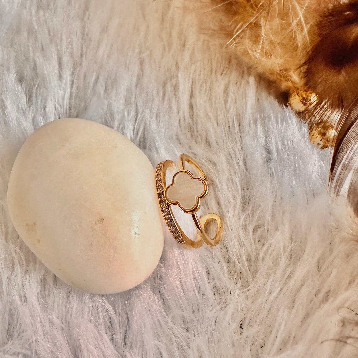 2-in-1 Clover Zirconia Ring (One Size, Adjustable)