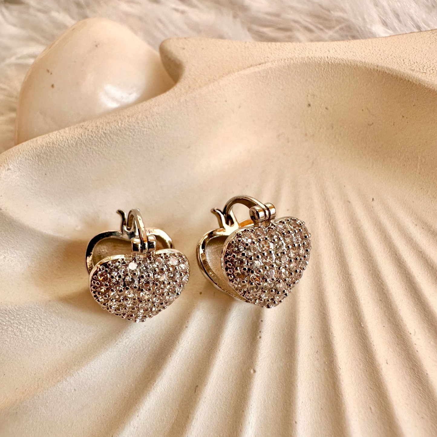 Zirconia-Studded Silver Hearts Earrings