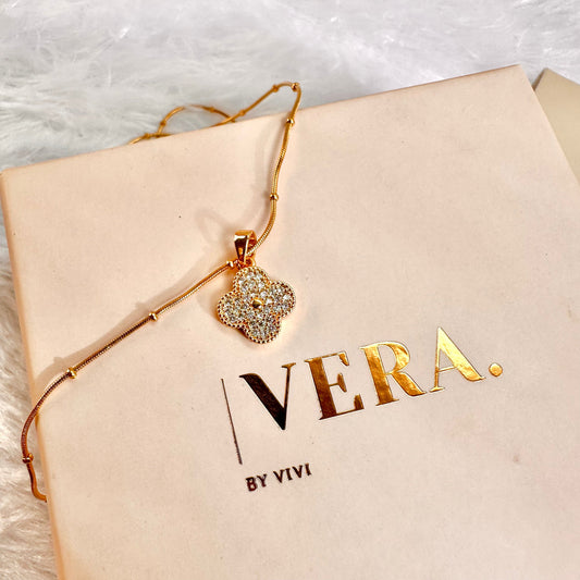 Zirconia Studded Clover Necklace