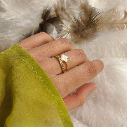 2-in-1 Clover Zirconia Ring (One Size, Adjustable)