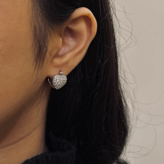 Zirconia-Studded Silver Hearts Earrings