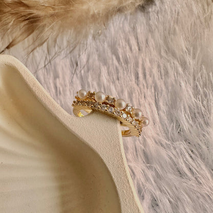 Pearl Studded Zirconia Ring (One Size, Adjustable)