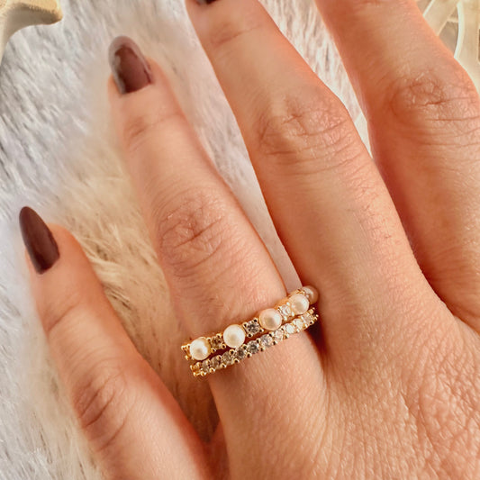 Pearl Studded Zirconia Ring (One Size, Adjustable)