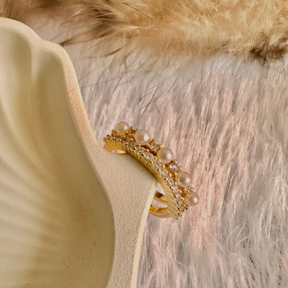Pearl Studded Zirconia Ring (One Size, Adjustable)