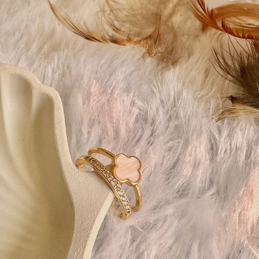 2-in-1 Clover Zirconia Ring (One Size, Adjustable)