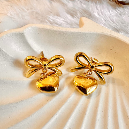 Pookie Bow Heart Drop Earrings