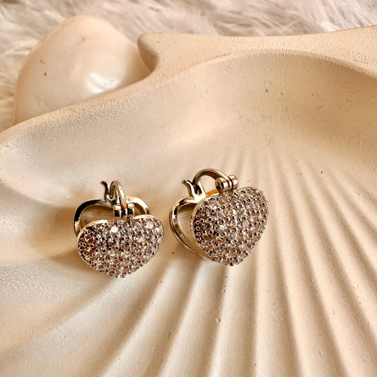 Zirconia-Studded Silver Hearts Earrings