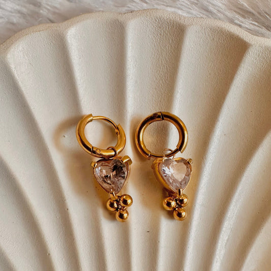 Heart Zirconia Three Drop Earrings
