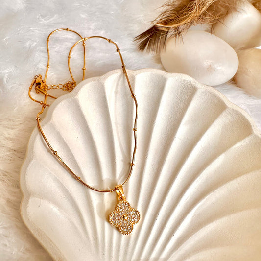 Zirconia Studded Clover Necklace